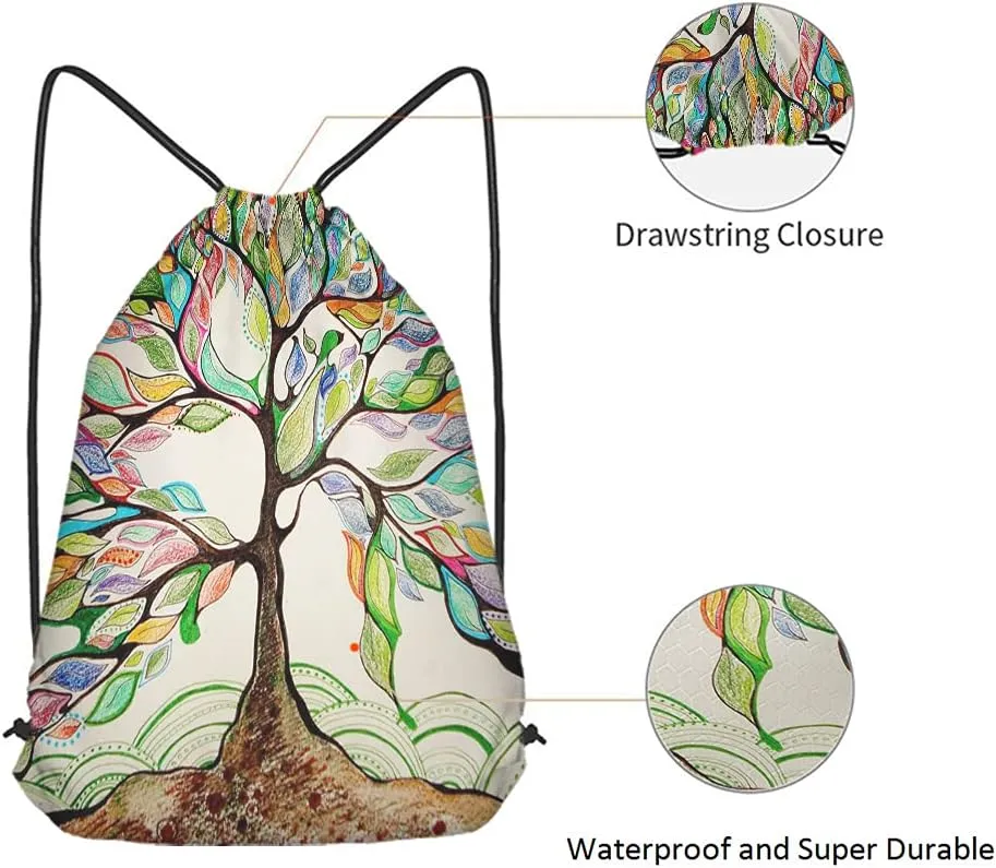 Love Tree Drawstring Bags Backpack Bag Rainbow Colorful Tree Leaves Season Life Beautiful Art Big Branch Spring Series Sport Gym Sack Drawstring Bag String Bag Yoga Bag for Men Women