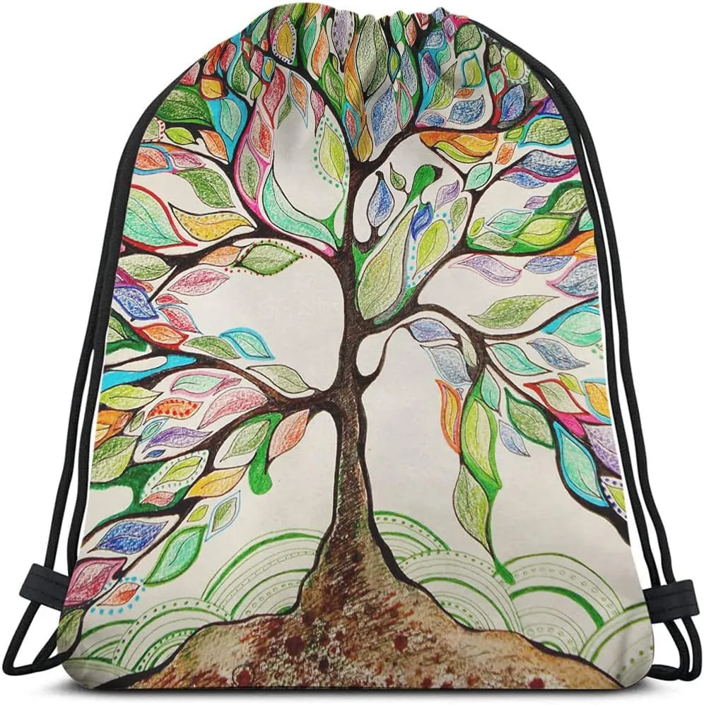 Love Tree Drawstring Bags Backpack Bag Rainbow Colorful Tree Leaves Season Life Beautiful Art Big Branch Spring Series Sport Gym Sack Drawstring Bag String Bag Yoga Bag for Men Women