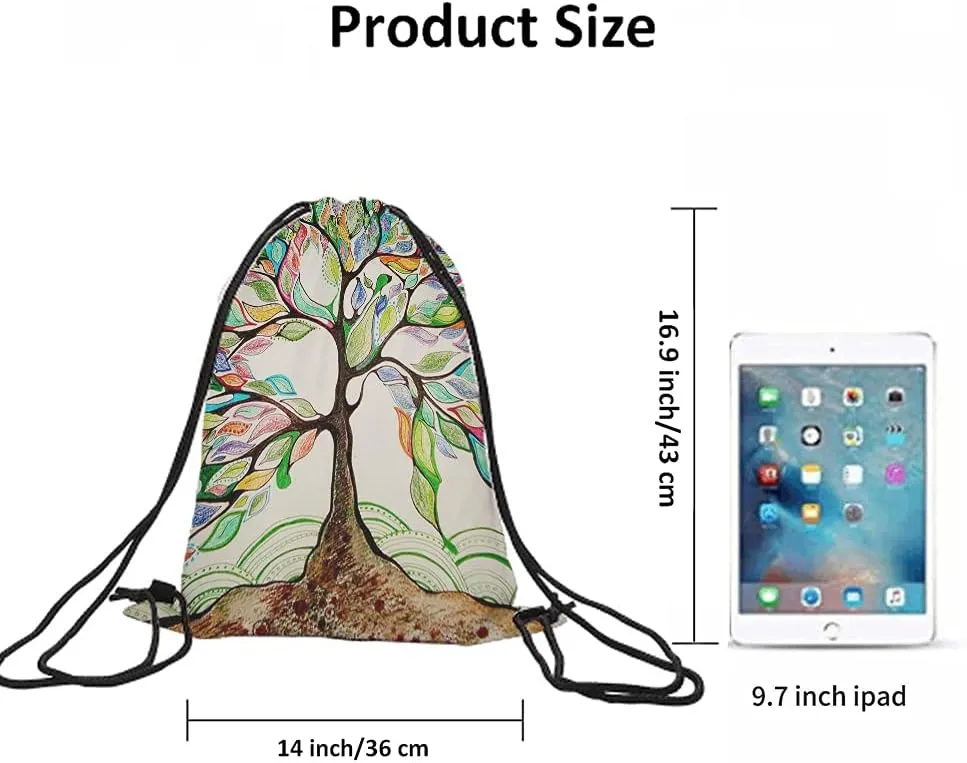 Love Tree Drawstring Bags Backpack Bag Rainbow Colorful Tree Leaves Season Life Beautiful Art Big Branch Spring Series Sport Gym Sack Drawstring Bag String Bag Yoga Bag for Men Women