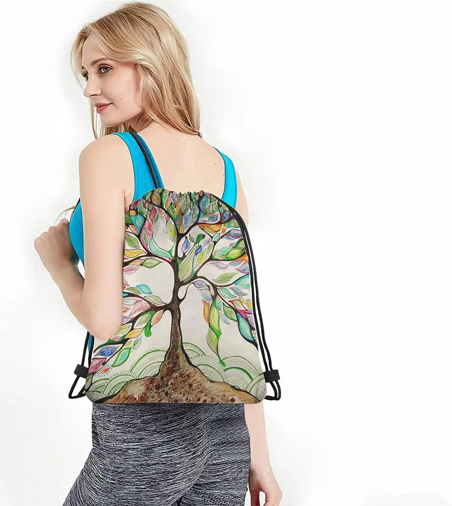 Love Tree Drawstring Bags Backpack Bag Rainbow Colorful Tree Leaves Season Life Beautiful Art Big Branch Spring Series Sport Gym Sack Drawstring Bag String Bag Yoga Bag for Men Women