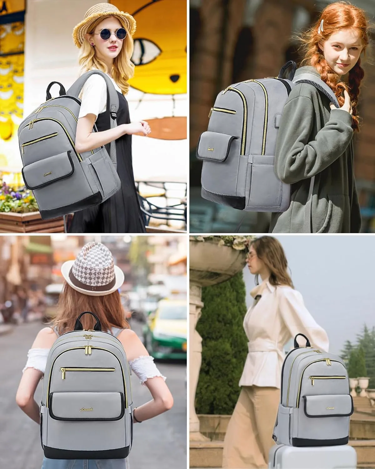 LOVEVOOK Laptop Backpack for Women,15.6 Inch Fashion Travel Backpack,Large Capacity Backpack Purse with USB,Water-resistant fits College Work Business Travel（Black & Grey）