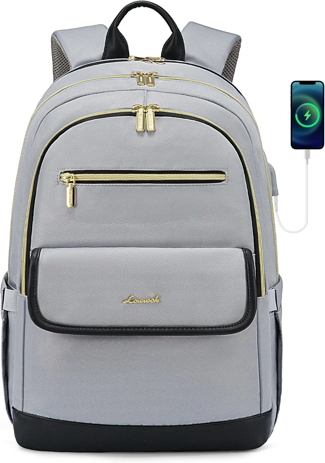 LOVEVOOK Laptop Backpack for Women,15.6 Inch Fashion Travel Backpack,Large Capacity Backpack Purse with USB,Water-resistant fits College Work Business Travel（Black & Grey）