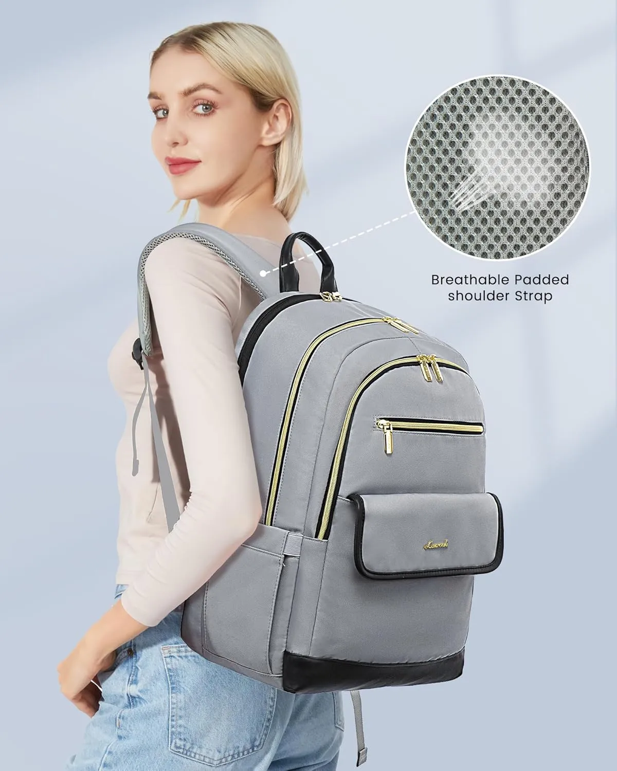LOVEVOOK Laptop Backpack for Women,15.6 Inch Fashion Travel Backpack,Large Capacity Backpack Purse with USB,Water-resistant fits College Work Business Travel（Black & Grey）