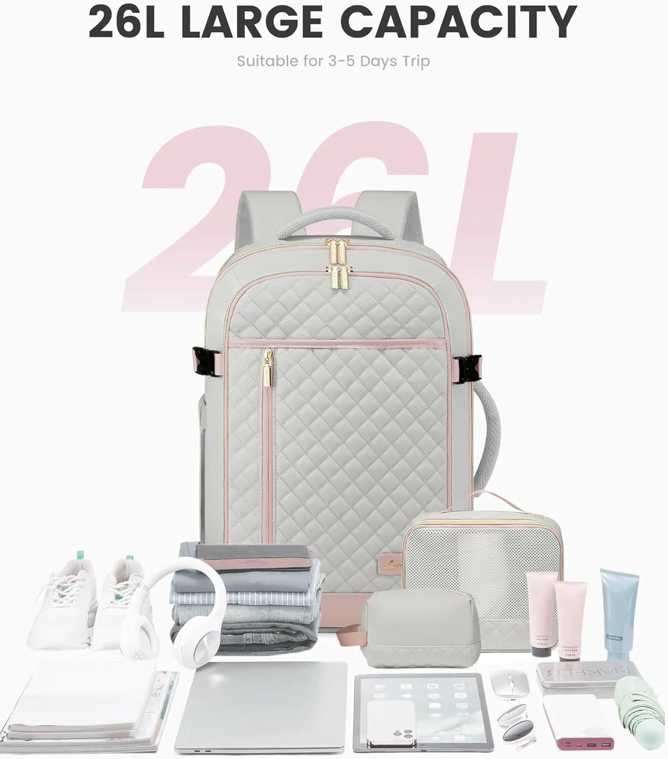 LOVEVOOK Travel Backpack for Women, Carry on Backpack for Airplanes,TSA Personal Item Travel Bag fits 15.6" Laptop,Travel Essentials Carry On Bag Flight Approved with 3 Packing Cubes