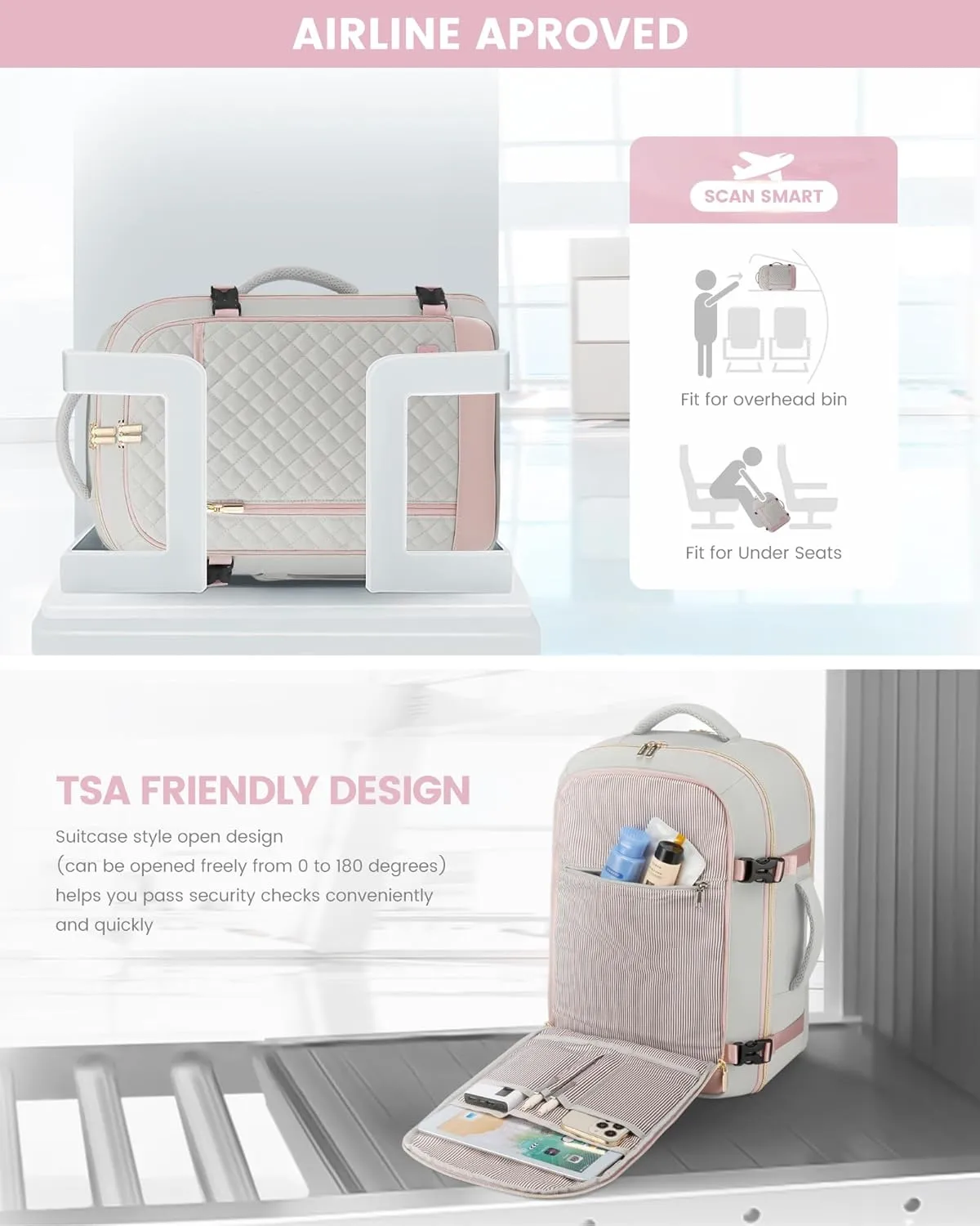 LOVEVOOK Travel Backpack for Women, Carry on Backpack for Airplanes,TSA Personal Item Travel Bag fits 15.6" Laptop,Travel Essentials Carry On Bag Flight Approved with 3 Packing Cubes