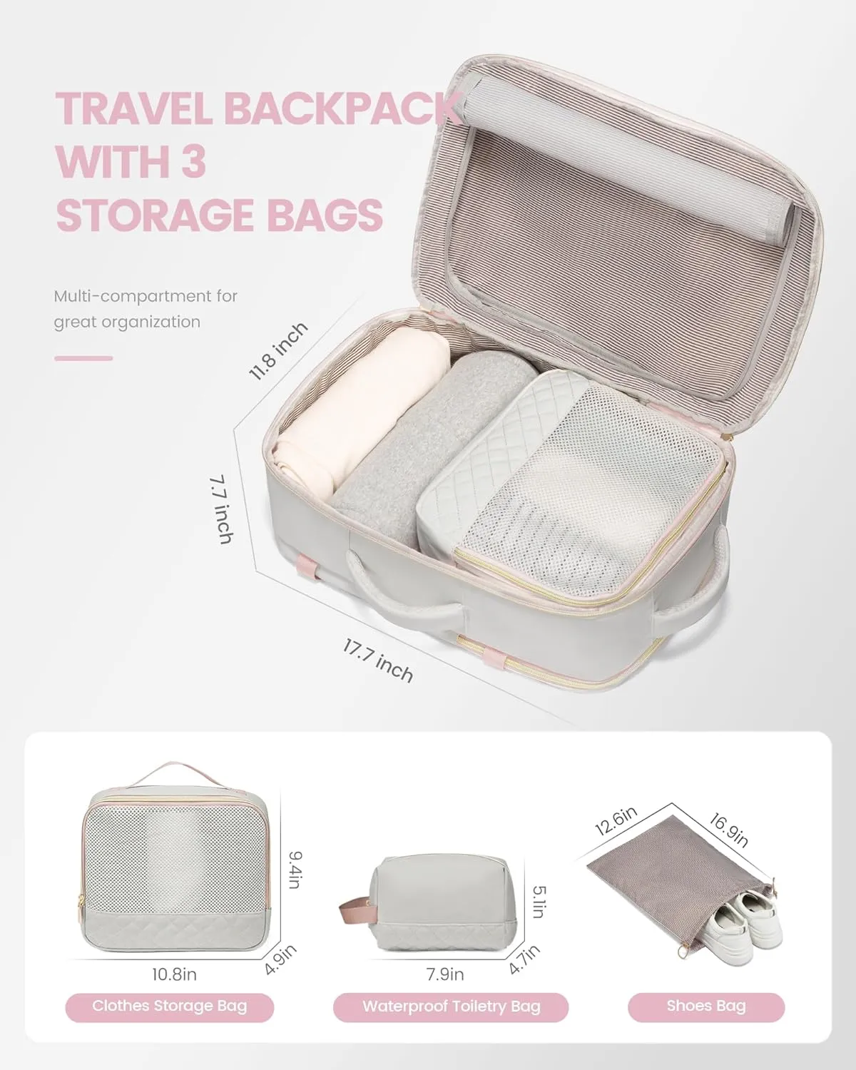 LOVEVOOK Travel Backpack for Women, Carry on Backpack for Airplanes,TSA Personal Item Travel Bag fits 15.6" Laptop,Travel Essentials Carry On Bag Flight Approved with 3 Packing Cubes