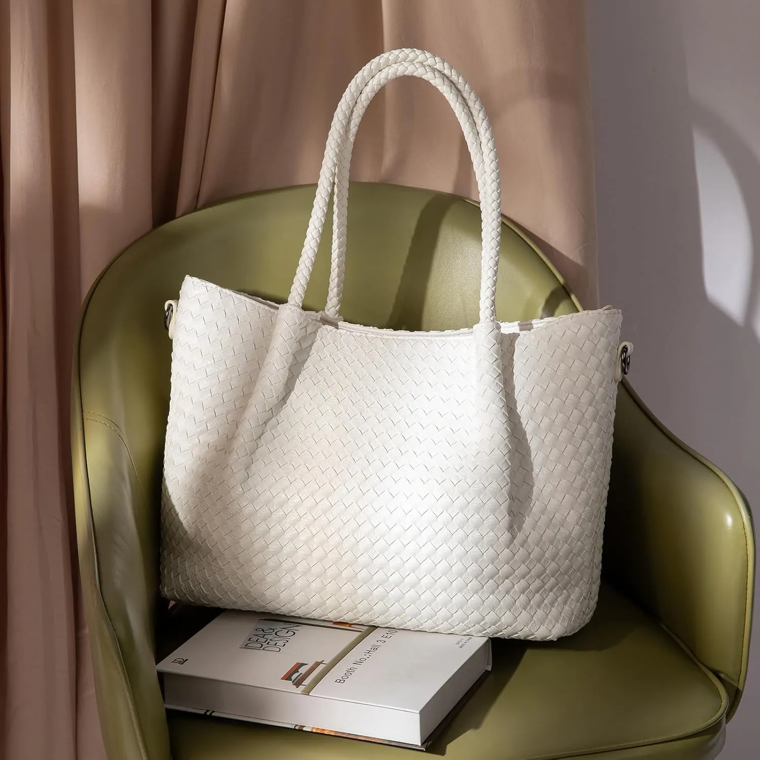 LOVEVOOK Woven Purse for Women Fashion Vegan Leather Tote Bag Womens Large Woven Bag for Summer Beach