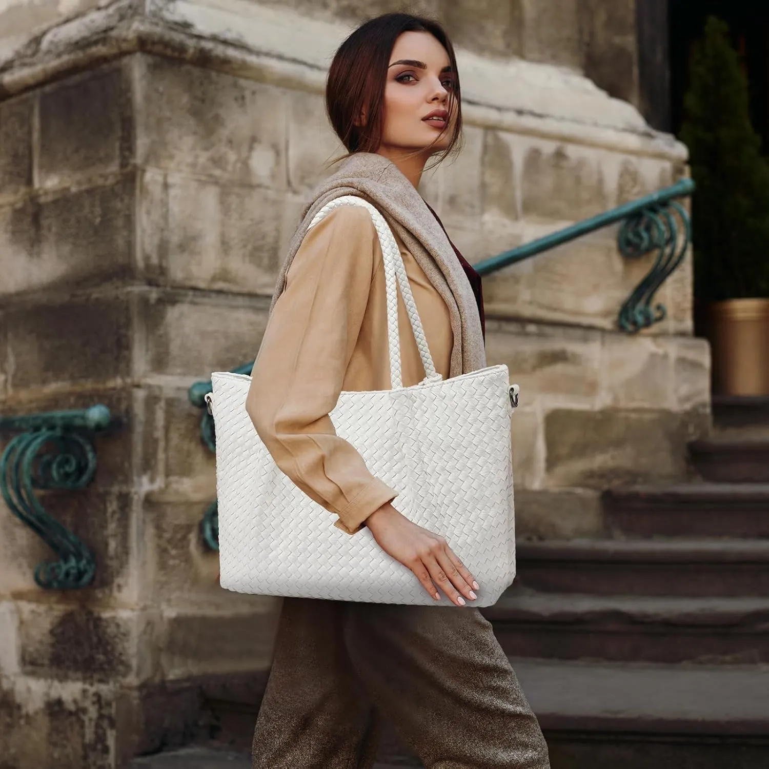 LOVEVOOK Woven Purse for Women Fashion Vegan Leather Tote Bag Womens Large Woven Bag for Summer Beach