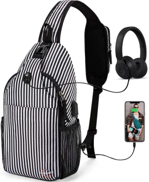 Lumesner Sling Bag Crossbody Backpack with USB Charging Port,Hiking Daypack Shoulder Bag Chest Bag for Hiking Walking Travel