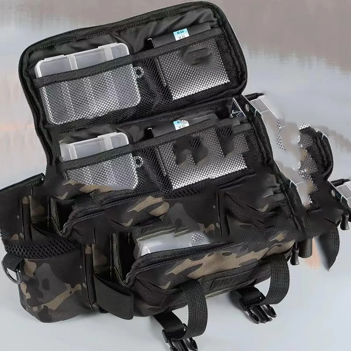 Lure Fishing Crossbody Waist Bag - Multi - Pocket Organizer for Outdoor Angling (Black)
