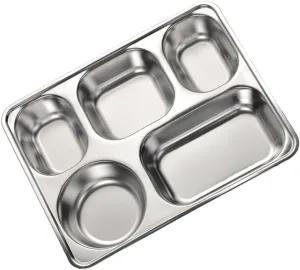 Luxshiny 1pc Stainless Steel Divided Plate Section Food Serving Tray for Lunch Camping and Picnics Easy to Clean Smooth Edges Portion Control Material Lunch Compartment Tray