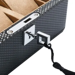 Luxury Carbon Fiber Watch Display Box, 3 Slots Jewelry Storage Box with Lockable Metal Lock for Watches, Bracelets