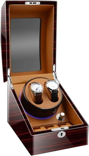 Luxury Wooden Automatic Watch Winder 2 3 Storage Boxes with Led Light Quiet Motor for 5 WatchesBrown-19x21.5x22.5cm