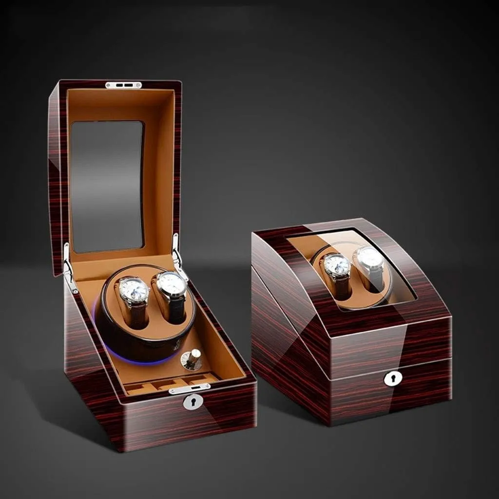 Luxury Wooden Automatic Watch Winder 2 3 Storage Boxes with Led Light Quiet Motor for 5 WatchesBrown-19x21.5x22.5cm