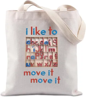 Lywjyb Birdgo Movable Alphabet Tote Bag I Like to Move It Tote Bag Language Gift for Woman