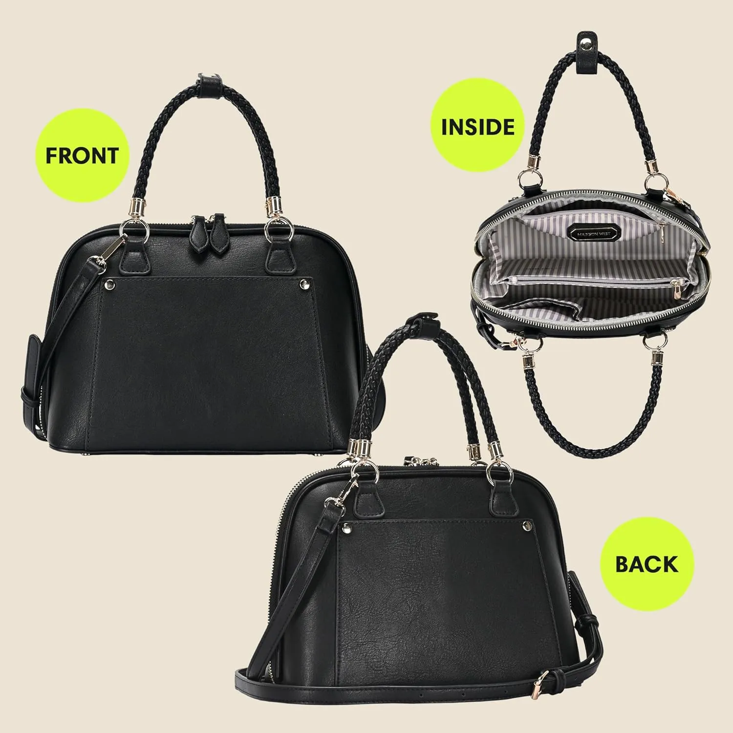 Madison West Camila Satchel | Soft distressed vegan leather satchel with accordion opening | 11L x 4.5W x 8.25H