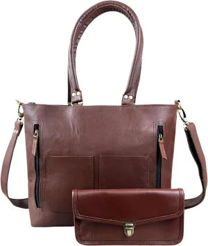 Madosh Womens Tote Handbag Genuine Leather Shoulder Purse Satchel Crossbody Ladies Brown Bag