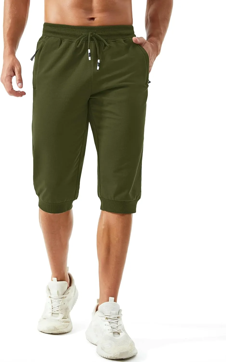 MAGCOMSEN Men's 3/4 Joggers Capri Pants with Zipper Pockets Slim Fit Training Running Workout Capri Joggers