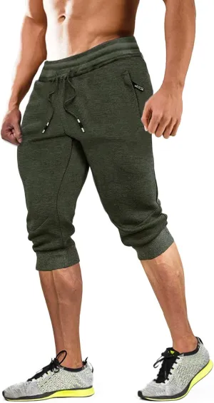 MAGCOMSEN Men's 3/4 Joggers Capri Pants with Zipper Pockets Slim Fit Training Running Workout Capri Joggers