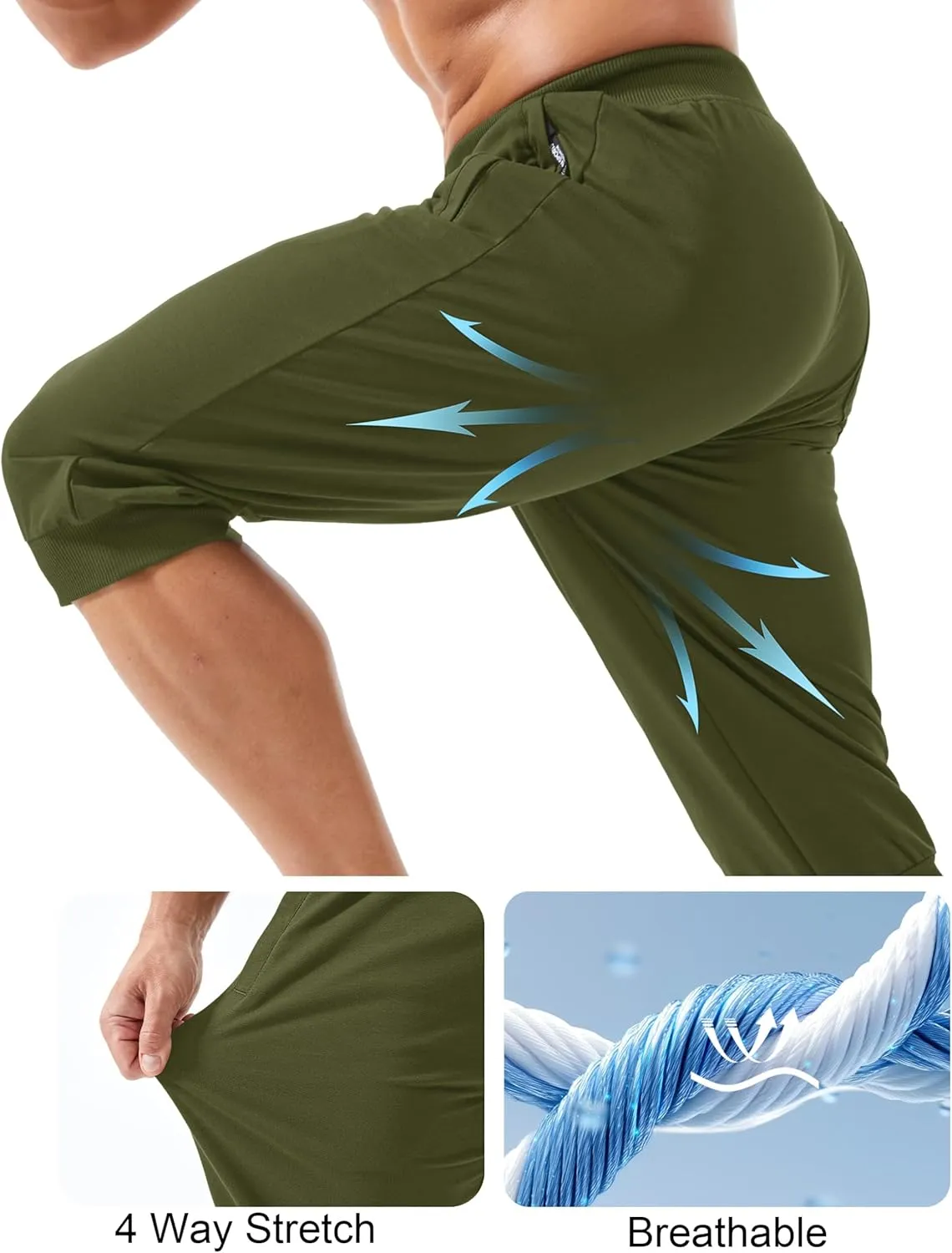 MAGCOMSEN Men's 3/4 Joggers Capri Pants with Zipper Pockets Slim Fit Training Running Workout Capri Joggers