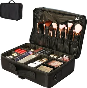 Makeup Bag Cosmetic Case Portable Travel Makeup Train Case Beauty Box, with Removable Compartment, for Cosmetics Makeup Brushes Toiletry Jewelry, Oxford Cloth Material,B (Noir 40x29x14cm)
