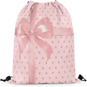 Manfei Pink Bow-tie Drawstring Backpack Bag,Cute Polka Dots Princess Bowknot Drawstring Bag,Large Capacity Dreamy Bow Pink Adjustable Draw String Bag
