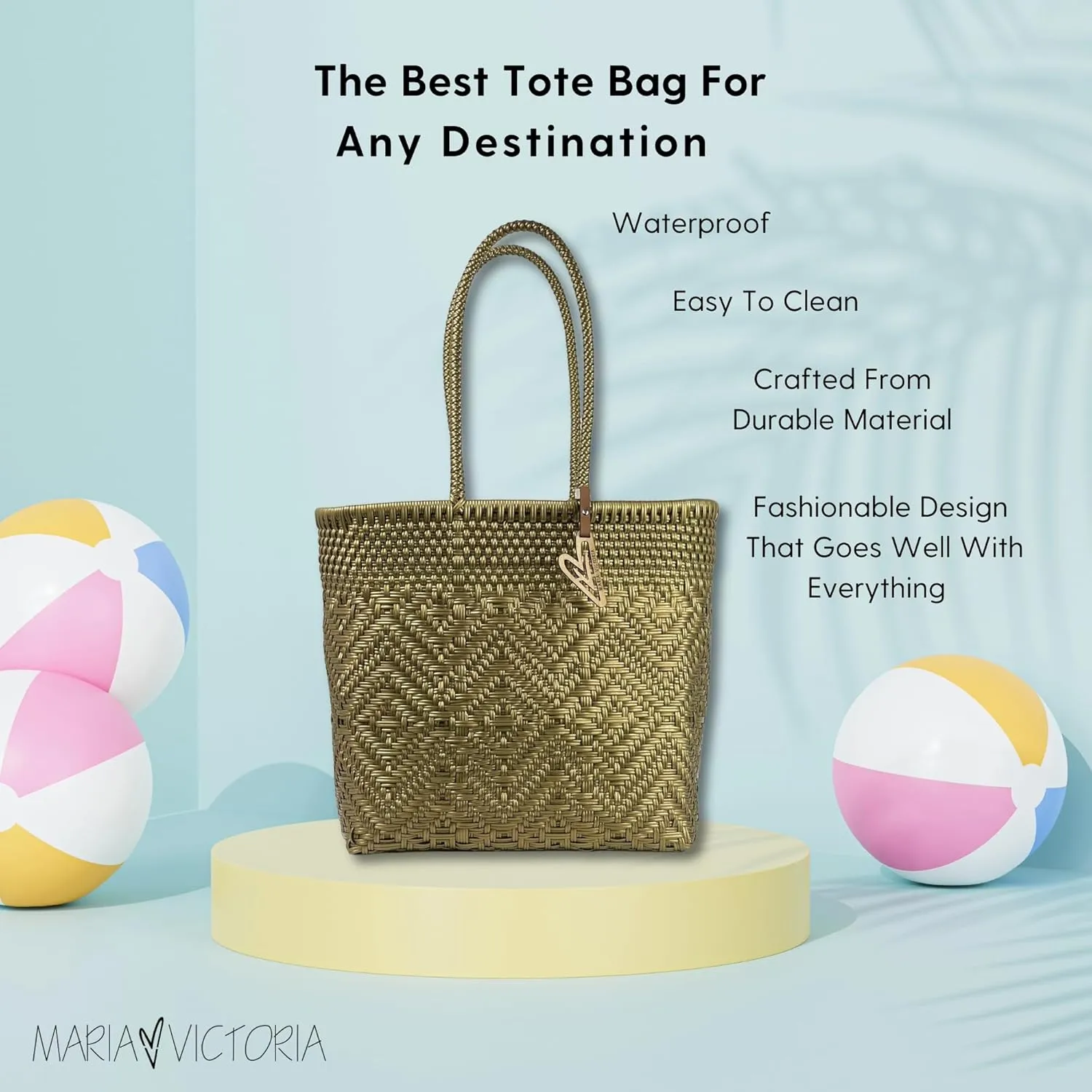 MARIA VICTORIA Women's Waterproof Plastic Tote - Medium, Stylish Spring/Summer Bag for Daily Use & Travel