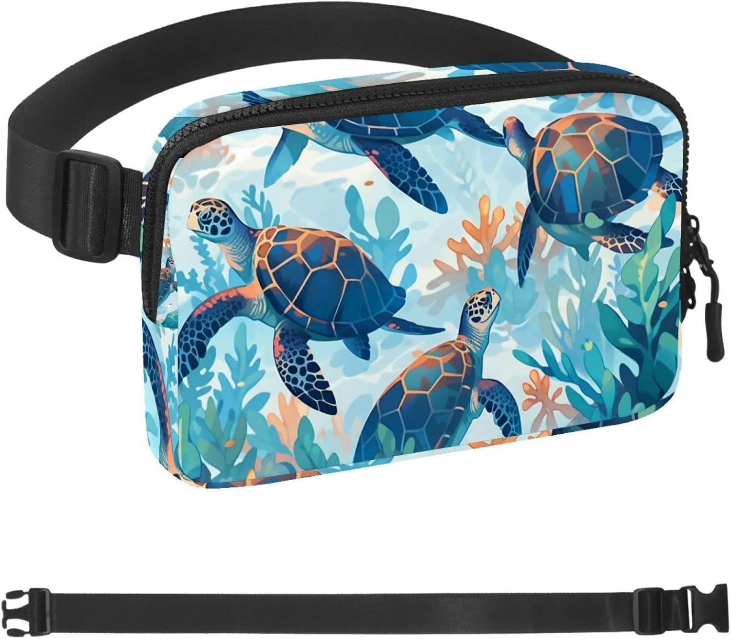Marine Coral Turtle-976 Crossbody Fanny Pack for Men&Women,Belt Bag for Travel Casual Walking Running Hiking Cycling