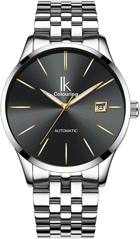 MASTOP Men's Luxury Business Calendar Automatic Mechanical Stainless Steel Or Leather Sports Analog Wristwatch (Silver Black)