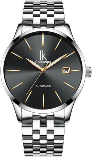 MASTOP Men's Luxury Business Calendar Automatic Mechanical Stainless Steel Or Leather Sports Analog Wristwatch (Silver Black)