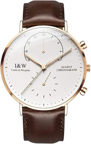 MASTOPMen's Ultra-Thin Outdoor Sport Waterproof Luminous 12/24H Dual Time Classic Business Leather Strap Sapphire Quartz Analog Dress Wrist Watch