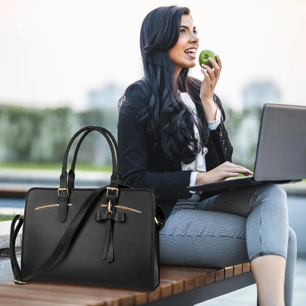 MATEIN Womens Briefcase, Large Waterproof PU Leather Work Laptop Tote Bag with USB Charging Port Casual Computer Shoulder Bag Messenger fits 15.6 Inch, Business Handbag Satchel Purse 2pcs Set,Black
