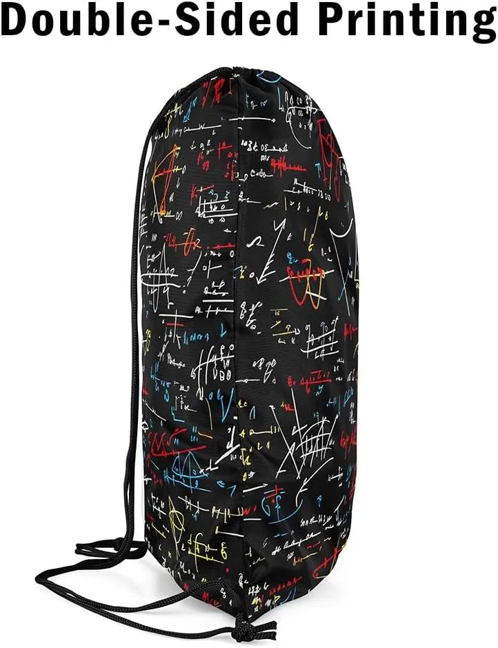 Mathematics formula Apron 13X15.7,Math Equation Waterproof Drawstring Bags,Start of School Season Draw String Back Bag for Sport Gym Swim Yoga Camping Traveling Trip,Black