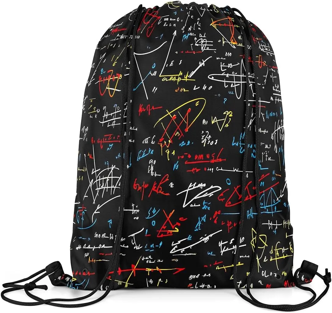 Mathematics formula Apron 13X15.7,Math Equation Waterproof Drawstring Bags,Start of School Season Draw String Back Bag for Sport Gym Swim Yoga Camping Traveling Trip,Black