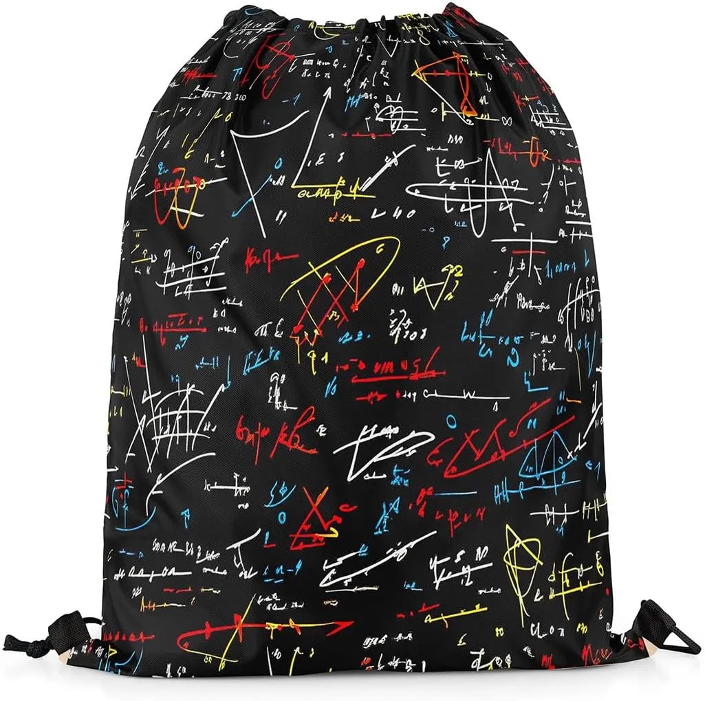 Mathematics formula Apron 13X15.7,Math Equation Waterproof Drawstring Bags,Start of School Season Draw String Back Bag for Sport Gym Swim Yoga Camping Traveling Trip,Black