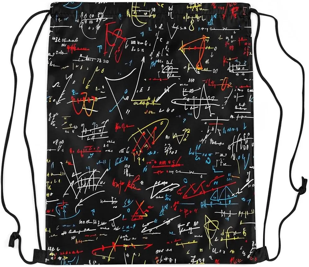 Mathematics formula Apron 13X15.7,Math Equation Waterproof Drawstring Bags,Start of School Season Draw String Back Bag for Sport Gym Swim Yoga Camping Traveling Trip,Black
