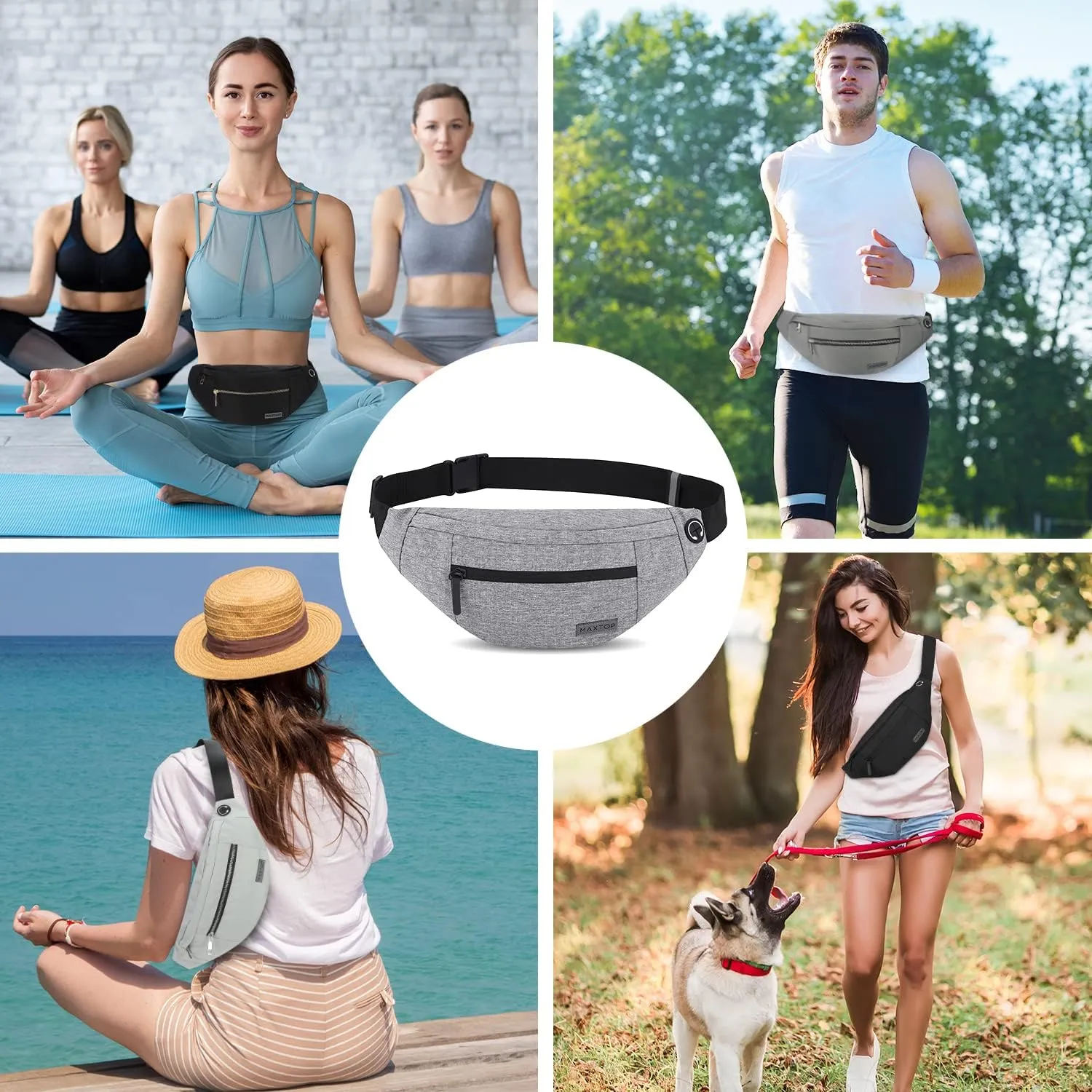 MAXTOP Large Crossbody Fanny Pack with 4-Zipper Pockets,Gifts for Enjoy Sports Festival Workout Traveling Running Casual Hands-Free Wallets Waist Pack Phone Bag Carrying All Phones