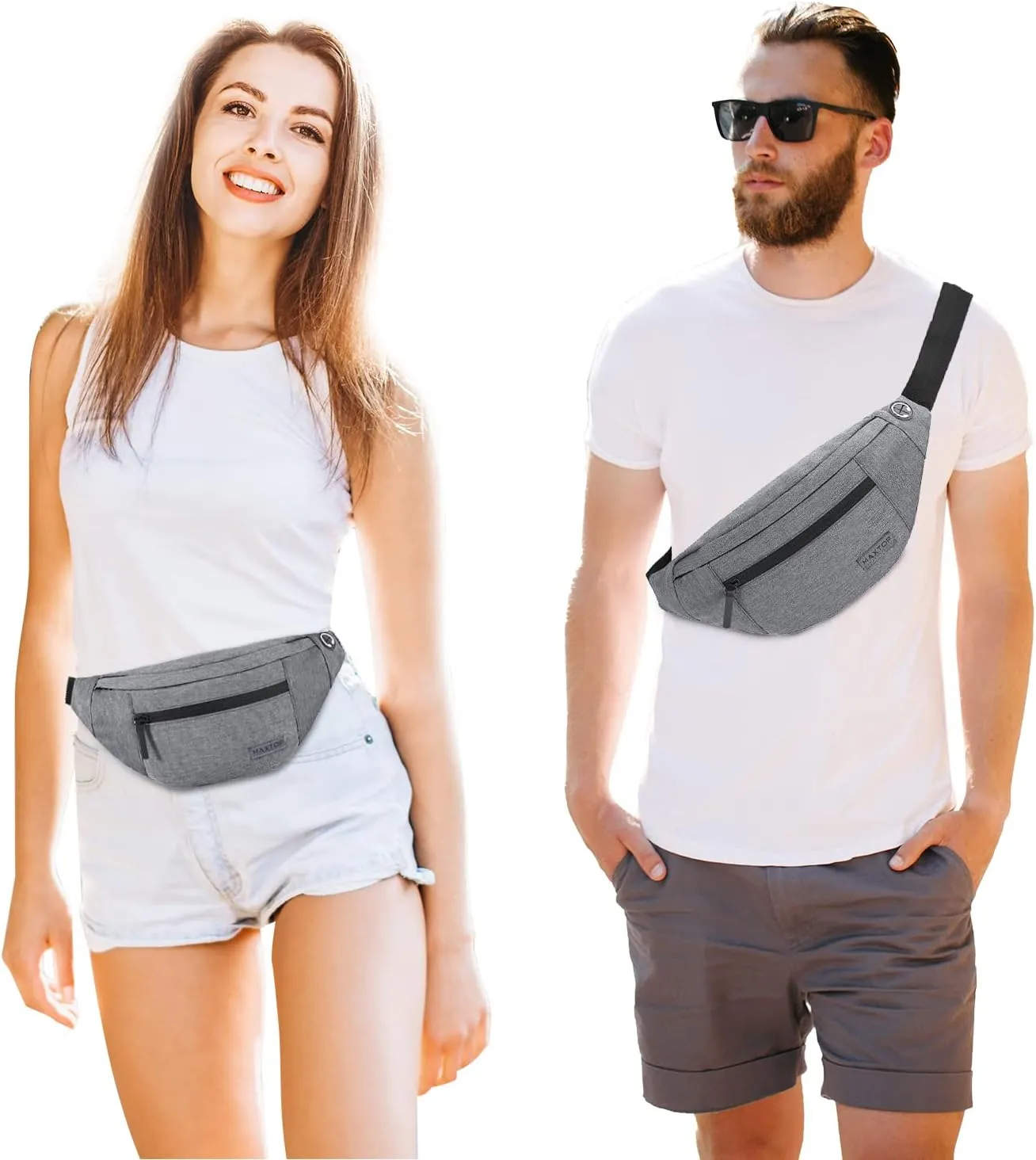 MAXTOP Large Crossbody Fanny Pack with 4-Zipper Pockets,Gifts for Enjoy Sports Festival Workout Traveling Running Casual Hands-Free Wallets Waist Pack Phone Bag Carrying All Phones