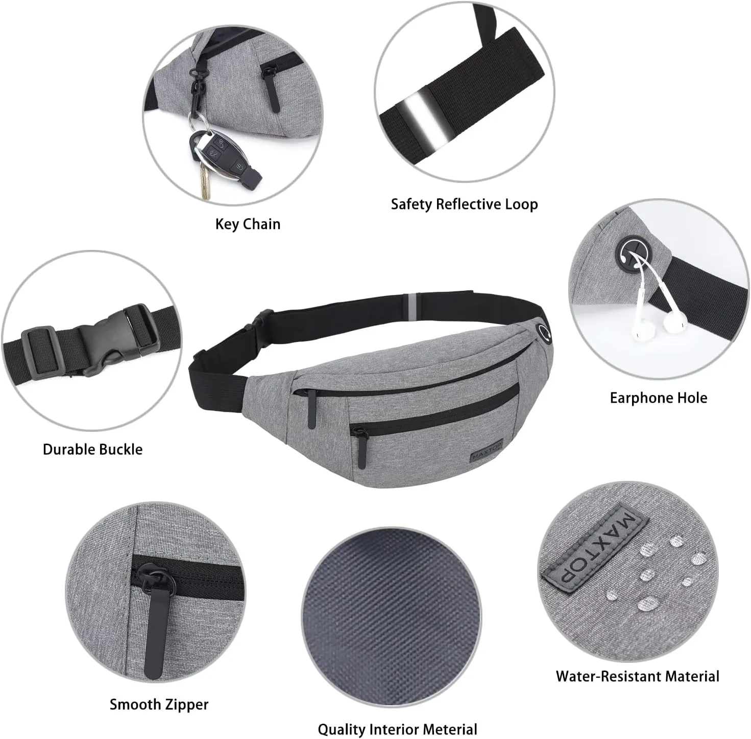 MAXTOP Large Crossbody Fanny Pack with 4-Zipper Pockets,Gifts for Enjoy Sports Festival Workout Traveling Running Casual Hands-Free Wallets Waist Pack Phone Bag Carrying All Phones