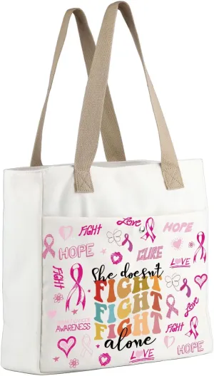 MBMSO Breast Cancer Gift Pink Ribbon Breast Cancer Large Tote She Doesn't Fight Alone Support Awareness Gift for Survivor Bag