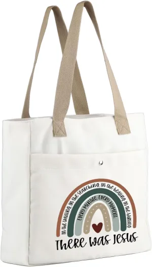 MBMSO Christian Gifts There Was Jesus Tote Bag Religious Gifts Faith Based Gift for Christian Teacher Shoulder Bag Bible Gift