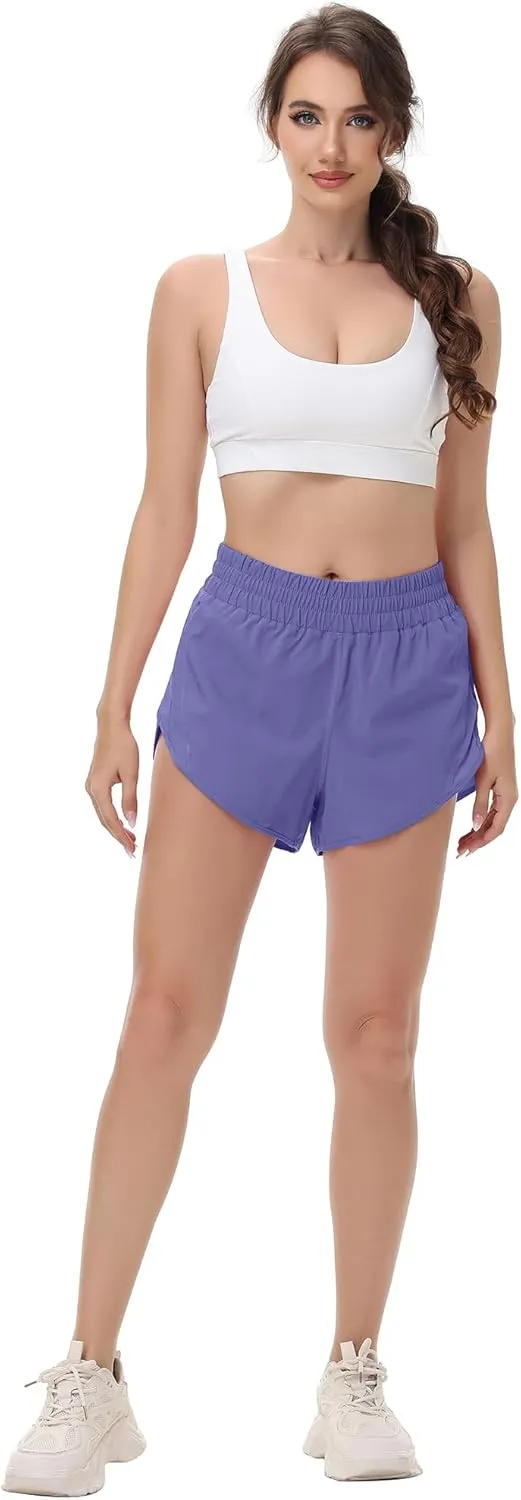MCEDAR Women's Running Shorts Mesh Liner Quick Dry Athletic Gym Track Workout Shorts with Elastic and Zip Pocket