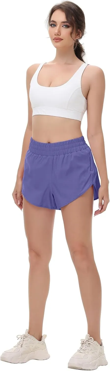 MCEDAR Women's Running Shorts Mesh Liner Quick Dry Athletic Gym Track Workout Shorts with Elastic and Zip Pocket