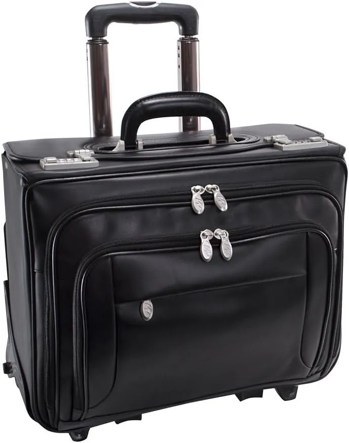 McKlein 17" Leather Patented Detachable -Wheeled Catalog Briefcase- SHERIDAN- Black