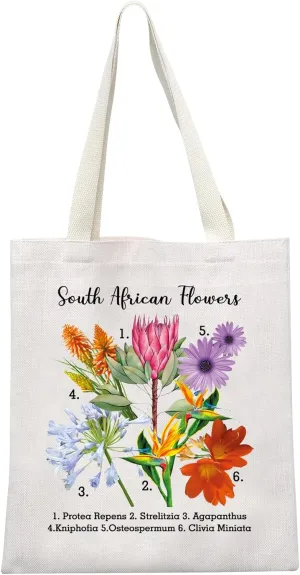 MEIKIUP South African Flowers Tote Bag South African Travel Gift South African Wildflower Botanical Flower Lovers Gift