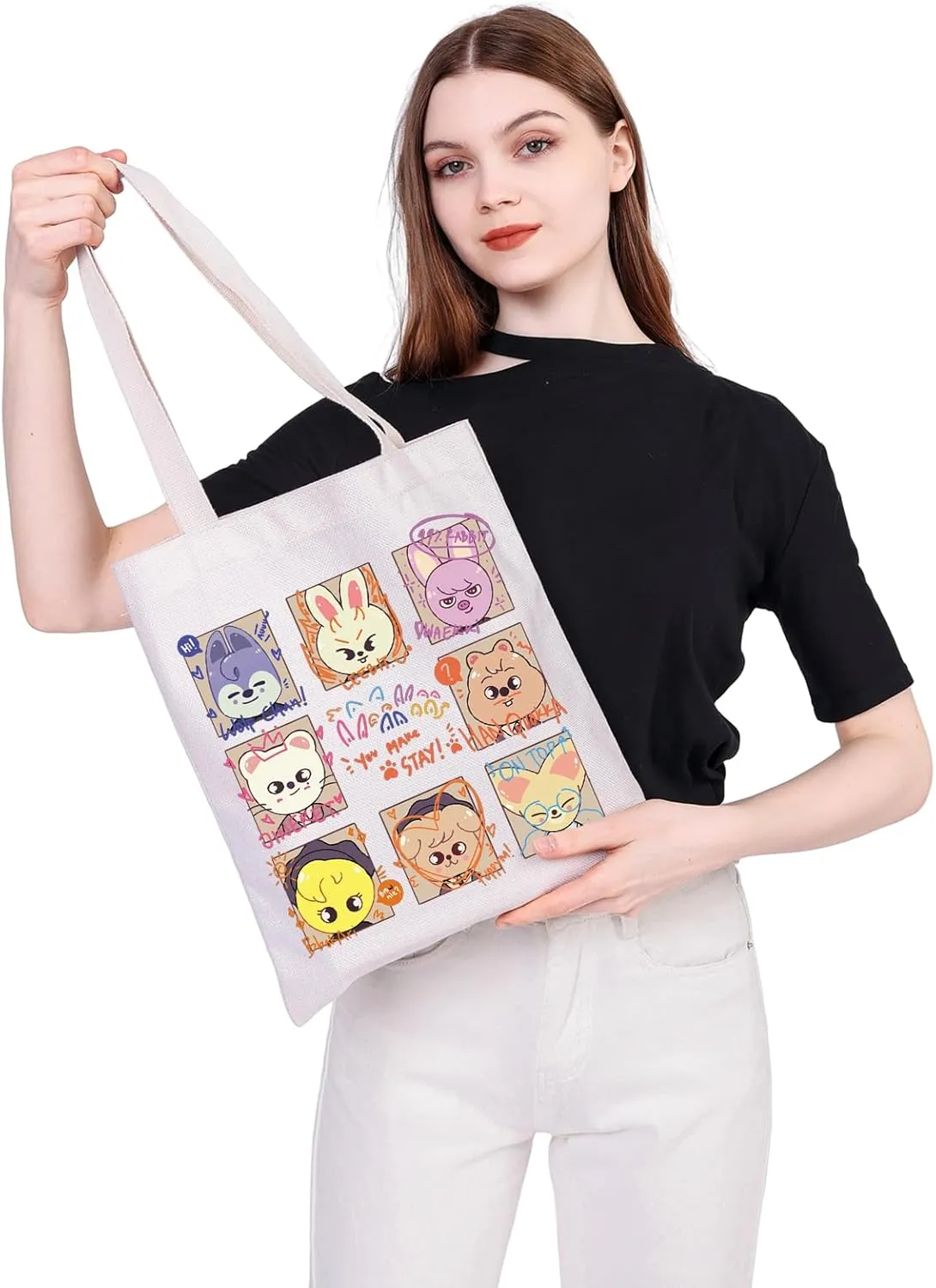 MEIKIUP Stay Fandom Tote Bag K-POP Group Gift K-POP Idol Fans Shoulder Bag Character Bag K-POP Music Lover Merch