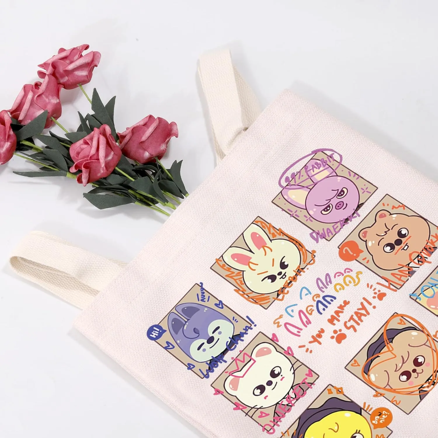 MEIKIUP Stay Fandom Tote Bag K-POP Group Gift K-POP Idol Fans Shoulder Bag Character Bag K-POP Music Lover Merch