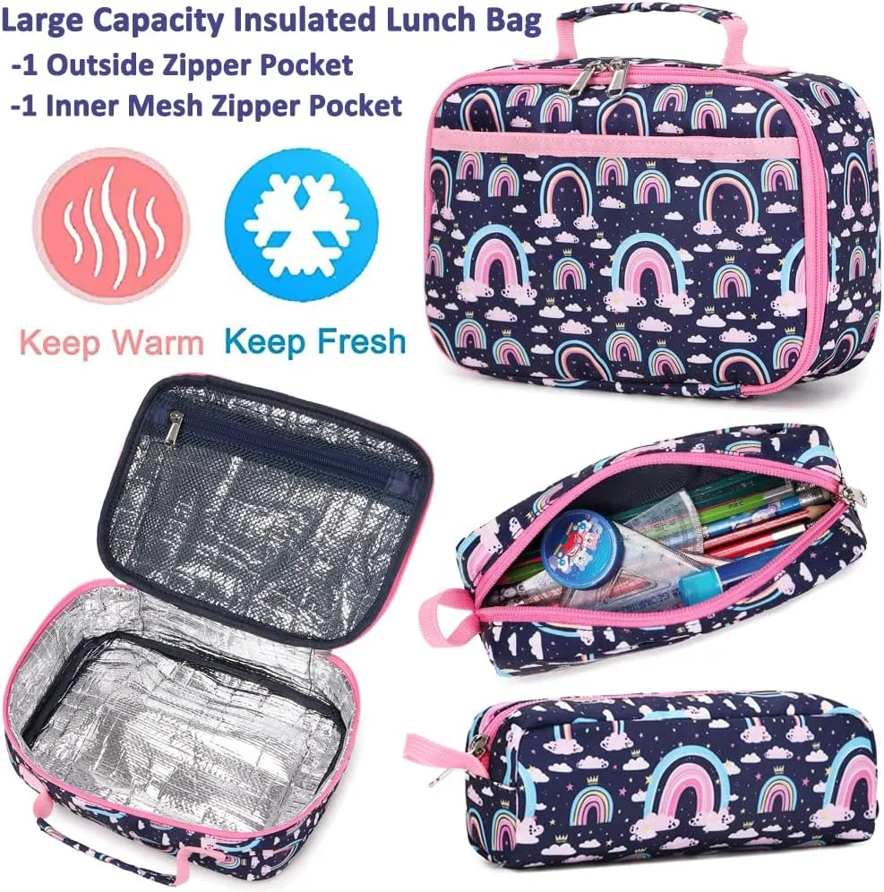 Meisohua Girls Backpack with Lunch Box 3 in 1 Set Kids Backpack for Girls Preschool Kindergarten Elementary School Backpack