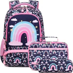 Meisohua Girls Backpack with Lunch Box 3 in 1 Set Kids Backpack for Girls Preschool Kindergarten Elementary School Backpack