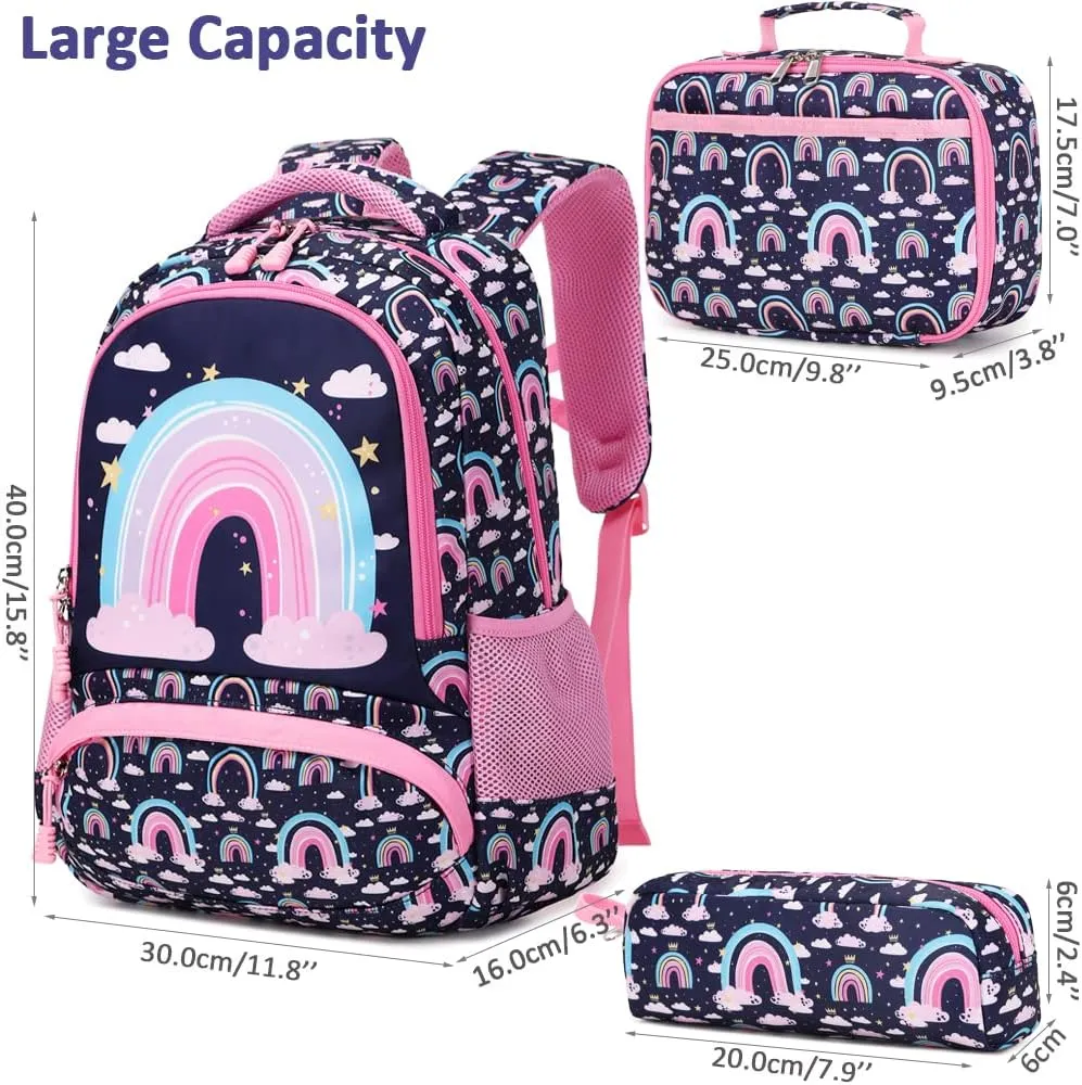 Meisohua Girls Backpack with Lunch Box 3 in 1 Set Kids Backpack for Girls Preschool Kindergarten Elementary School Backpack